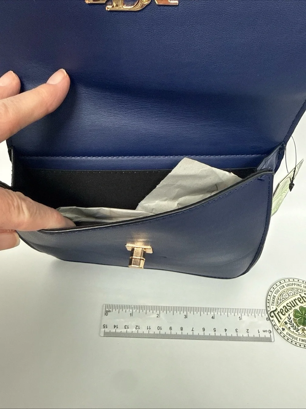 Badgley Mischka Home Navy/white Double Crossbody with Pearl/gold Handle - Picture 10 of 16